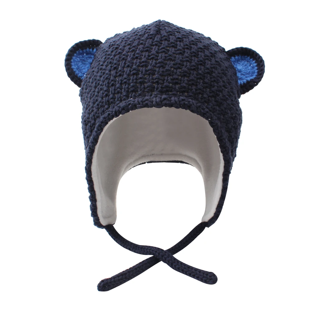 Knitted Warm Baby Beanie Hat Handmade Crochet Baby Beanie Cute Ear Protect Windproof Girls Hat Autumn Boys Beanie With Bear Ears (9)