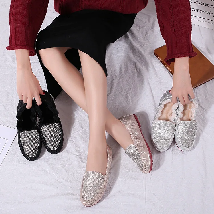 

Shoes Woman Rhinestone Crystal Loafers Women Office Velvet Round Toe Flats Oversize 42 Gold Loafers Fashion Ladies Mother Shoes