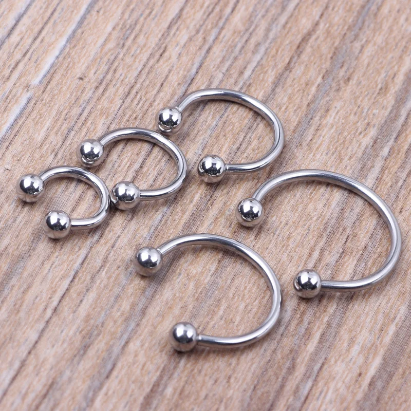 JUNLOWPY Silver Nose Piercing 100pcs 6-14mm mix Stainless steel eyebrow Labret bar Horseshoe Nose ring Body jewelry Tragus Ear