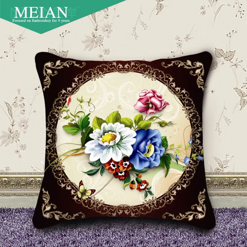 

Meian, flowers cross stitch pillow for the new living room sofa cushions precise printing 3D cross stitch pillow pillow set