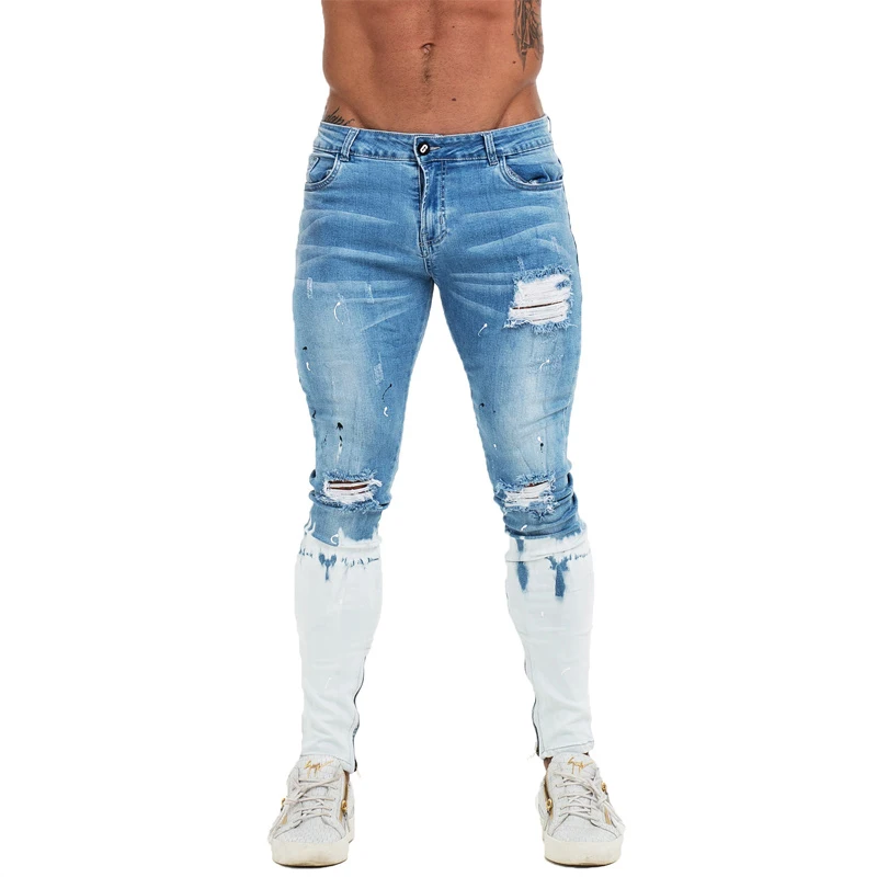 

GINGTTO Mens Skinny Jeans Ankle Zipper Ripped Skinny Jeans for Men Distressed Super Stretch Faded Blue Dropshipping EU Size zm53