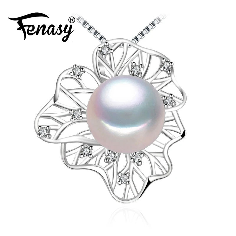 

FENASY Pearl Jewelry,Genuine natural Pearl Pendant Necklace,Big Size Freshwater Pearl Silver Choker Necklace for Women,