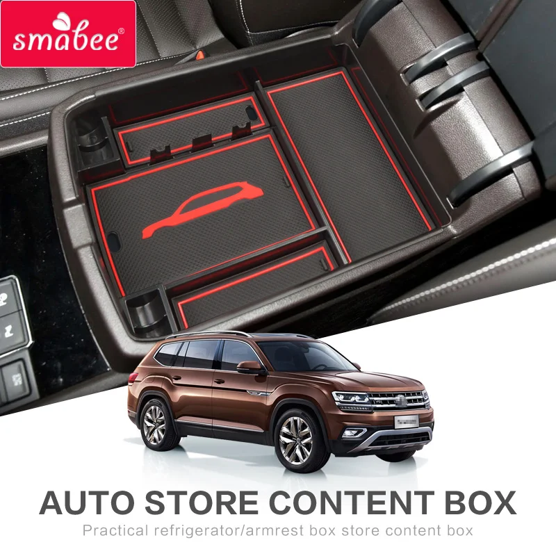 

smabee Car Armrest Box Storage For Volkswagen ATLAS TERAMONT Center Console Armrest Storage RED