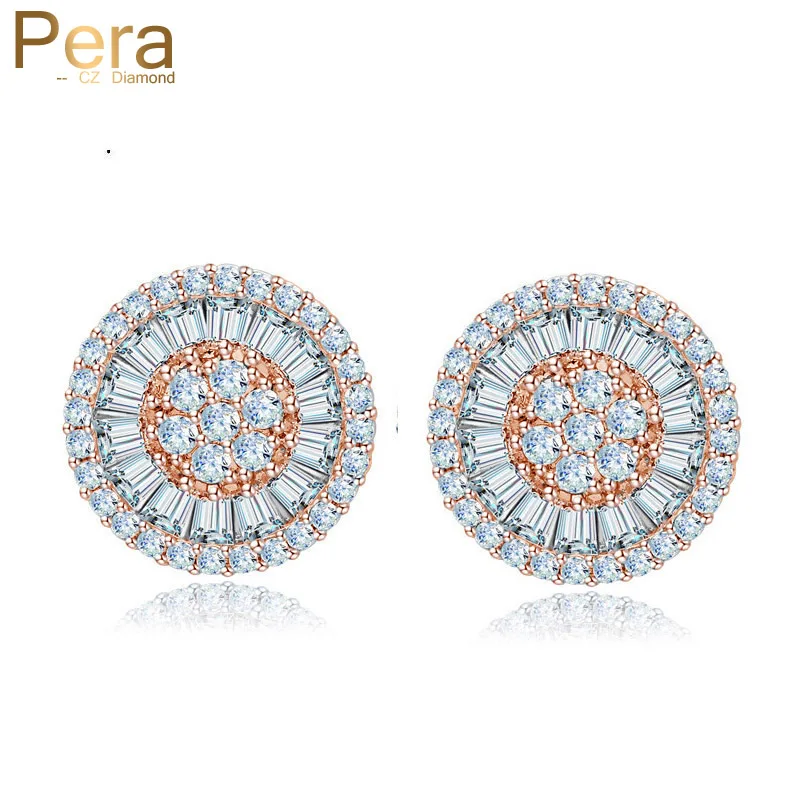 Pera Модные женские большие круглые милые серьги-гвоздики для ювелирных изделий Аксессуары полный кубический цирконий установка с розовым золотом цвет E246