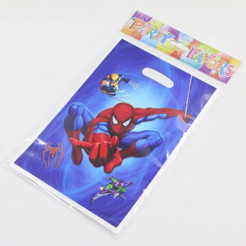 

10pc Handle Plastic Gift Bags Kids Favors Spiderman Cartoon Birthday Party Cake/Cookie Gift Bags Boy Favors Event Party Supplies
