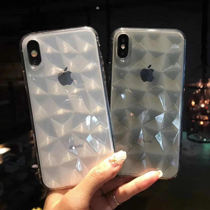 

Soft TPU Case For iPhone 7 Plus Case Fashion Geometric 3D Diamond Rhombus Transparent Cover For iPhone X 6 6s 8