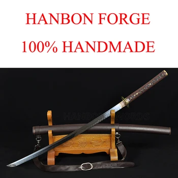 

Clay Tempered Japanese Samurai Sword KATANA 1095 High Carbon Steel Full Tang Blade Leather ito hard wooden leather straps saya
