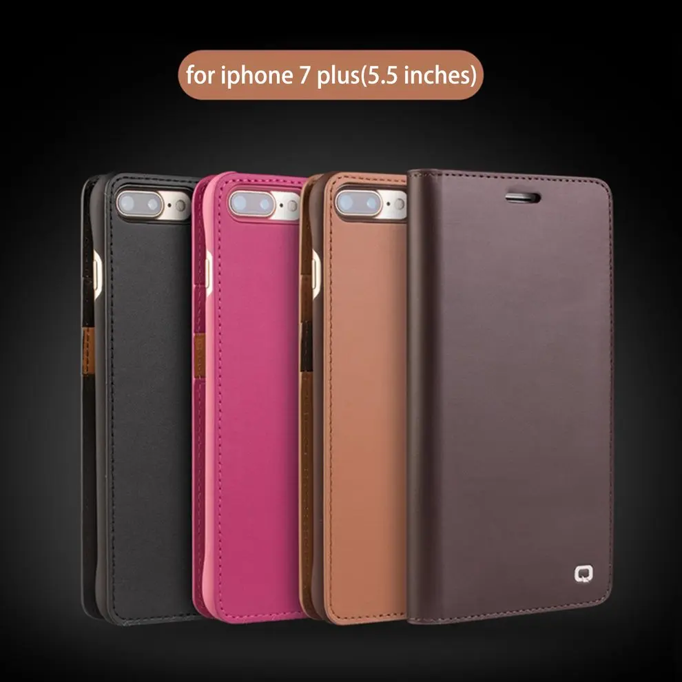 

8 Pcs Anti-shock Genuine Cow Leather Flip Type Mobile Phone Case Protective Cover For iPhone Card Slot Inner Double Layer Black