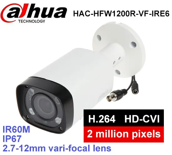 

DAHUA security camera HAC-HFW1200R-VF-IRE6 1/2.7" cmos 2Megapixel 2.7~12mm vari-focal lens IR 60M IP67 outdoor HDCVI camera