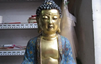 

100% Pure Bronze Handwork cloisonne 24K Gold Gilt Ru Lai Sakyamuni Buddha Statue