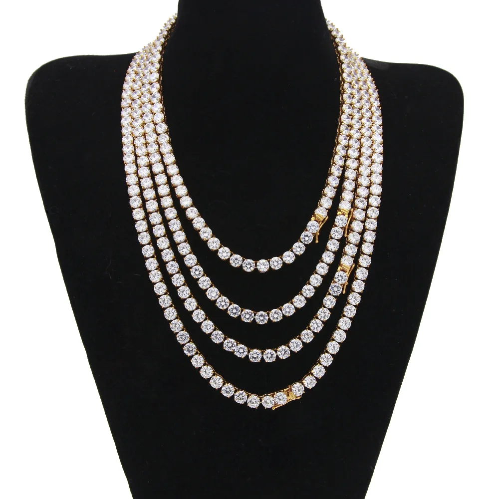 

6mm Width 1 Row Zircon CZ Stone Golden Rhinestone Women Necklaces Bracelets Sets Bling Hip Hop Chains Jewelry sets