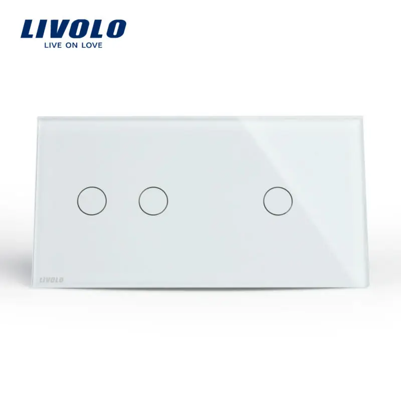 Сенсорный выключатель Livolo 2 клавиши левая + 1 клавиша правая белая панель из