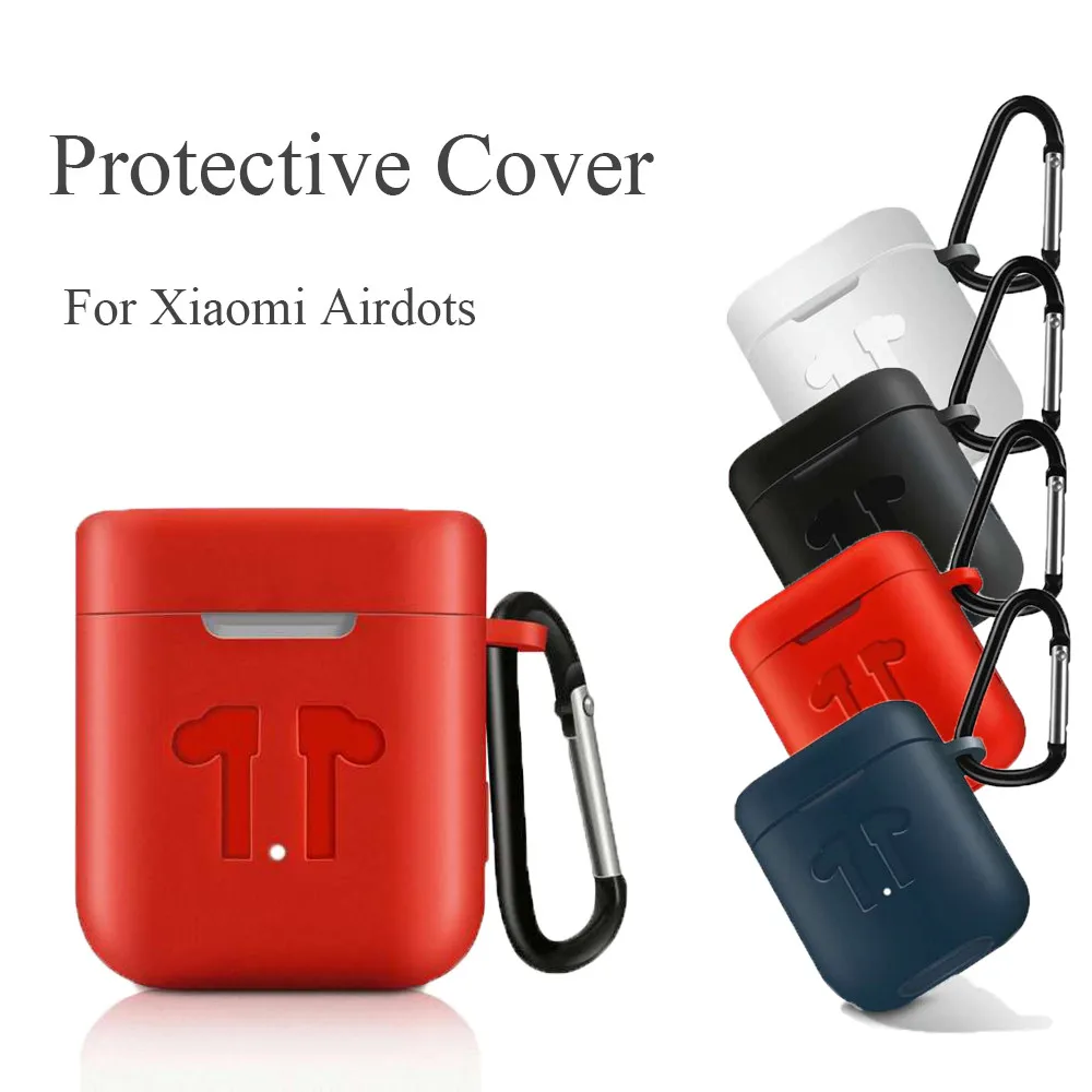 

Silicone Earphone Case With Carabiner Hook For Xiaomi Airdots Pro Bluetooth Wireless Headset Protection Case Protective Cover