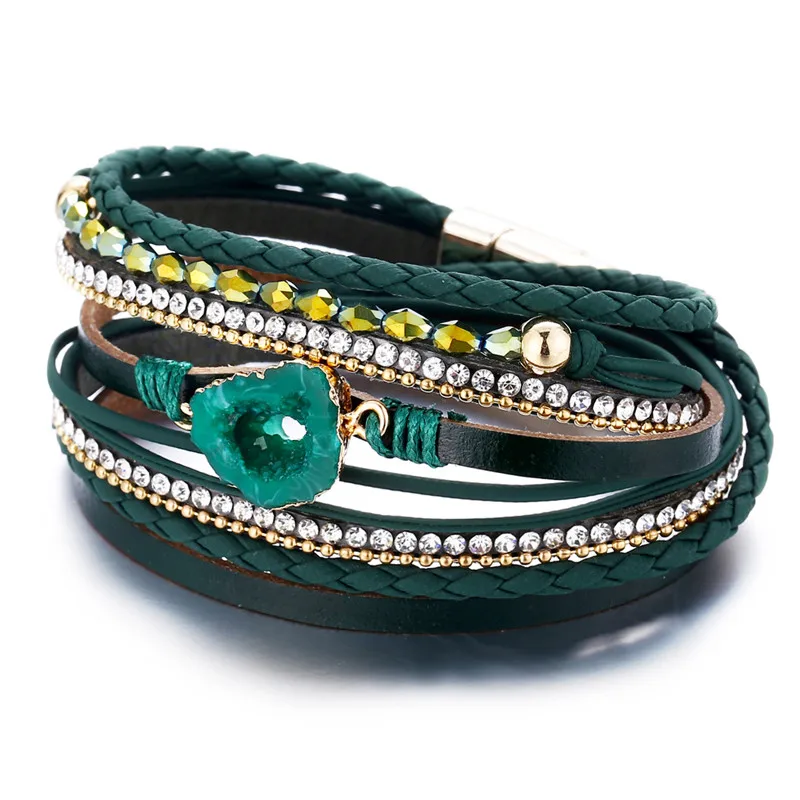 Fashion Stone Bracelet & Bangle Leather Bracelets For Women Boho Multiple Layers Wristband Bracelets Charm 2019 New Jewelry