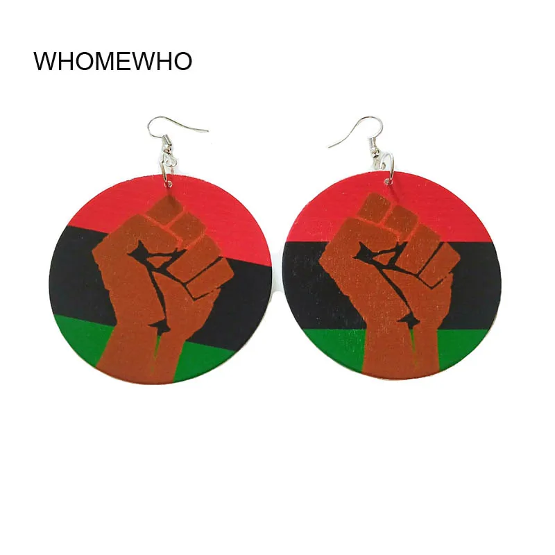 

DIY Handmade Wood Africa Map Mysterious Fist Unity Tribal Totem Vintage Drop Earrings Wooden African Bohemia Afro Ear Jewelry