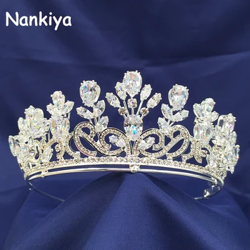 

Nankiya Queen Princess Cubic Zincon Bridal Flower Crown Tiara Vners Luxury Jewelry Copper Wedding Hair Crowns For Women NT3355