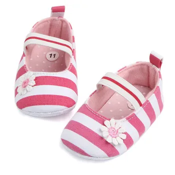 

Newborn Princess Flower Baby Girl Canvas Soft Crib Shoes Sweet Infant Striped Moccasins First Walkers Walking Shoes For Babies
