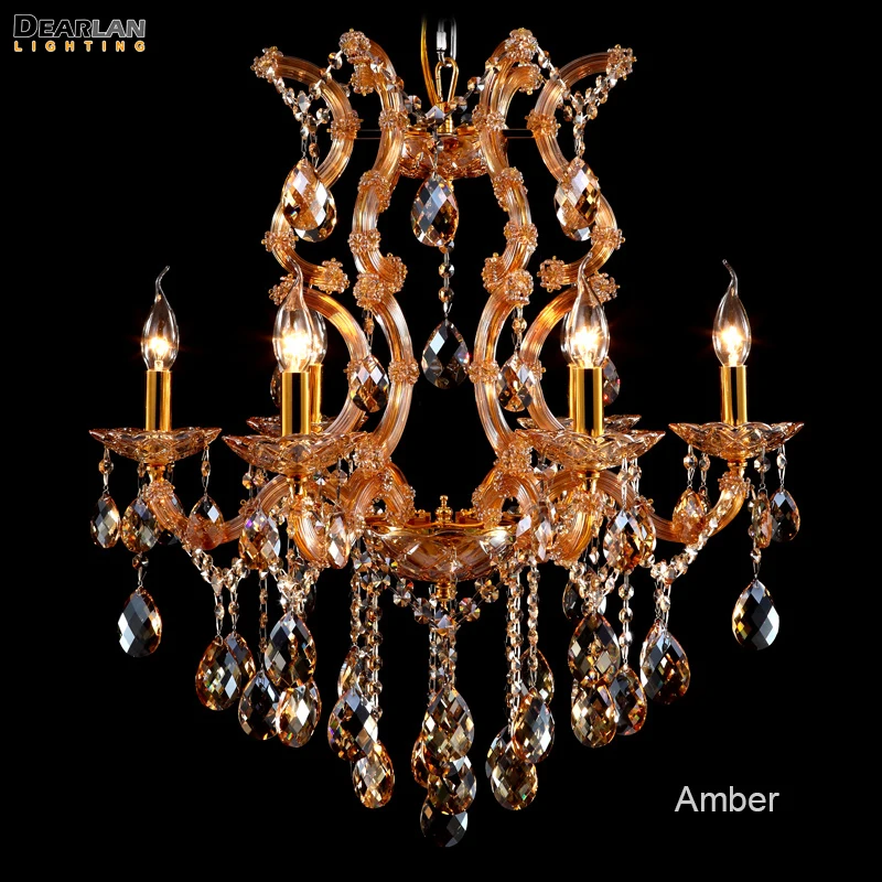 Роскошный Amber хрустальная люстра светильник Мария Терезия Стиль освещение люстры для ресторана Светильник Декор