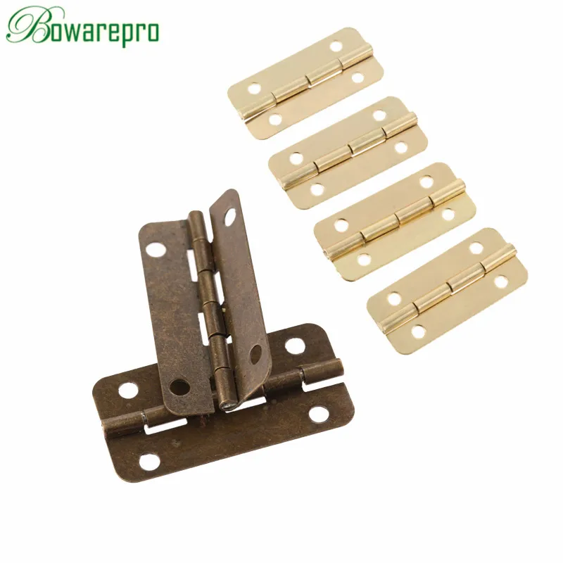 Bowarepr 20 unids oro/bronce Bisagras para muebles de caja Butt puerta decorativa pequeña bisagra para el Gabinete cajón Materiales para muebles + tornillo