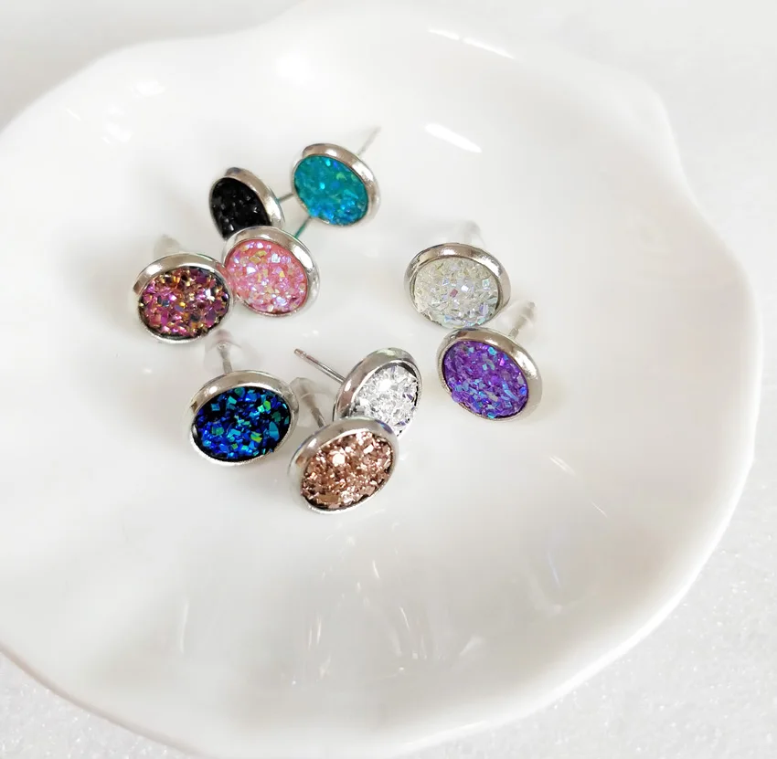 20 пар/партия Разноцветные серьги с родиевым ободом 8 мм оптом|druzy earrings|earrings