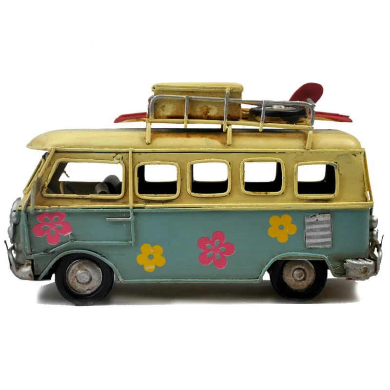Старинный автомобиль античный Цвет автобус Ретро цветок картина с изображением автобуса металлическая модель ручной работы кемпинг автомобиль караван для ребенка девочка подарок на день рождения