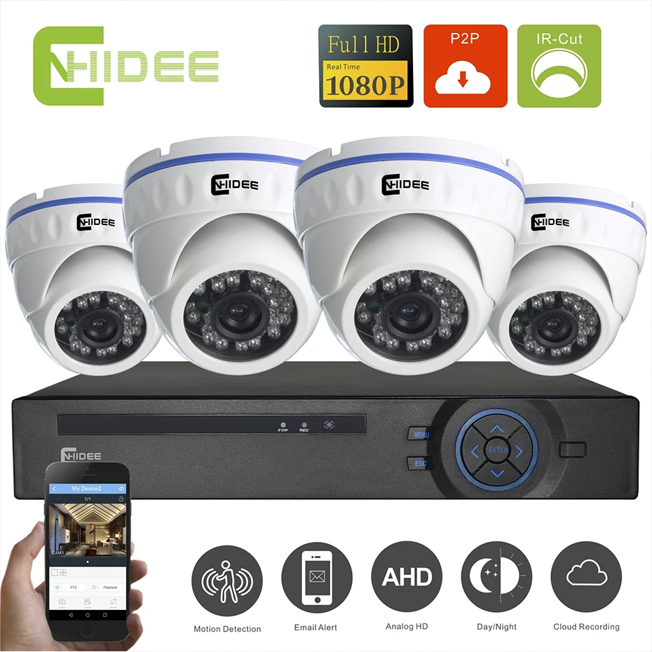 Cnhidee 4CH CCTV System 1080P DVR 4PCS 2000TVL IR Weatherproof Indoor CCTV Camera Home Security System Video Surveillance Kits -