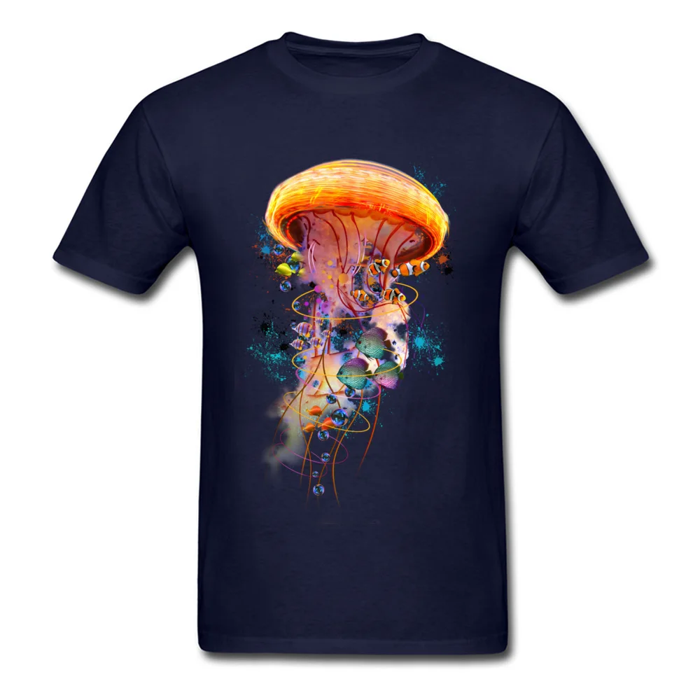 Electric Jellyfish World 100% Cotton Men Short Sleeve Tops Tees Europe Summer Fall Top T-shirts Discount Round Neck Tee-Shirt Electric Jellyfish World navy