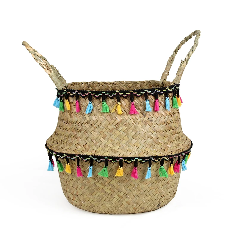 

Seagrass Laundry Basket Natural Rattan Flower Basket Vase Planter Nursery Pot Belly Basket Straw Toys Organizer wicker basket