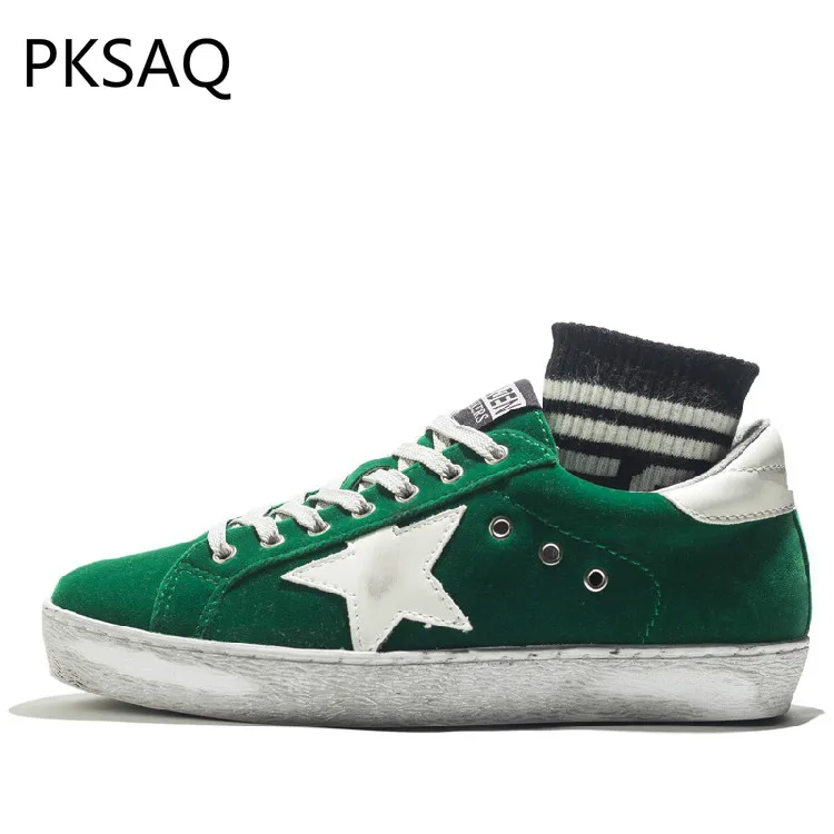 

Spring Autumn Women Stars Do Old Dirty Shoes Velvet Green Fashion Flat Shoes Laides Casual Rome Style Boat Shoes B