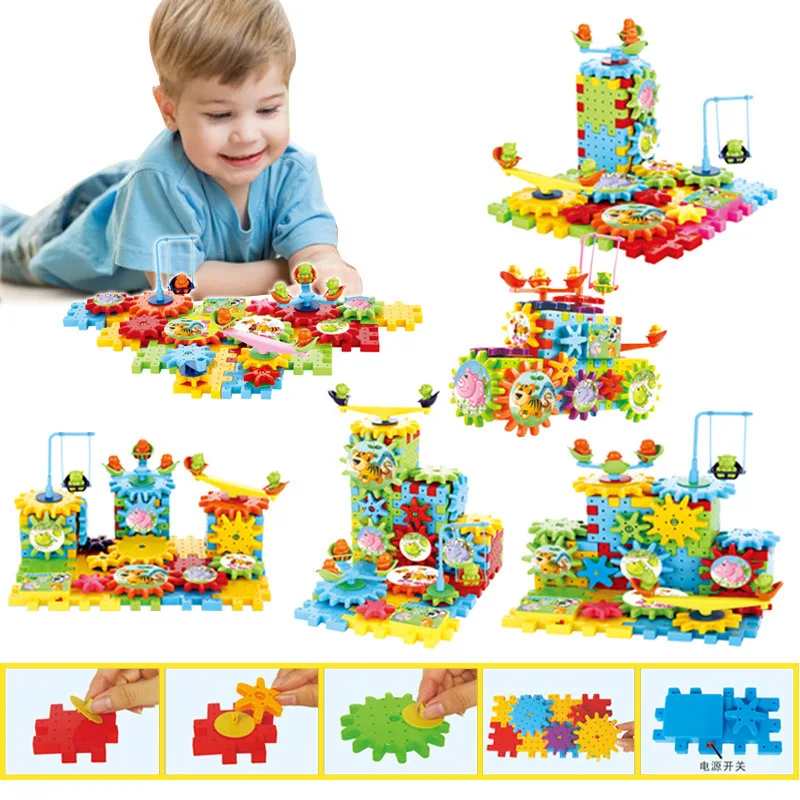 New Children DIY Gear electric Assemble creative blocks toys Colorful Assembling Construction Building Blocks Educational Toy |