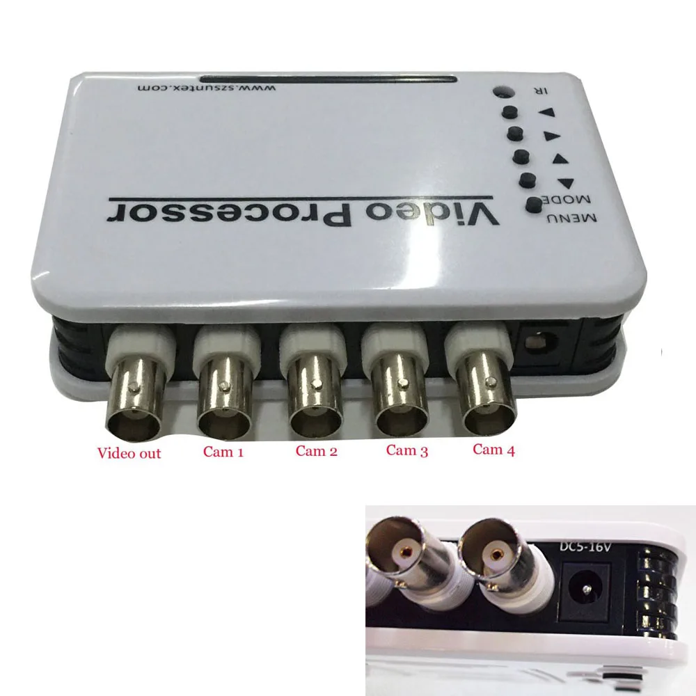  Podofo 4 Channel CCTV Color Video Quad Splitter Switcher Camera Processor System Kit with Remote Co - 32755390019