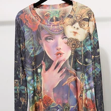 Летняя новая европейская красивая женская футболка с цветочным принтом и длинным рукавом Топ