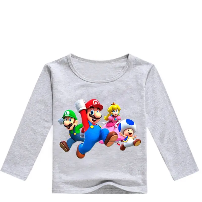 Cotton Super Mario Clothes Spring&Autumn Long Sleeve Cute Cartoon T-shirt Children Shirts Boys Clothing Girls Kids Tees - Цвет: color at picture