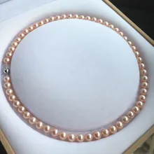 Women Gift word 925 Sterling silver real Taihu is the Natural Freshwater Pearl Necklace Pink Gold
