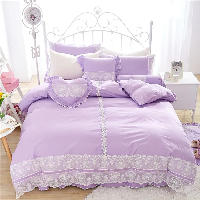 Korean Lace Princess Style Blue Pink Purple White Bedding Set Korean Lace Princess Style Blue Pink Purple White Bedding Set Without Filler Twin Full Queen King