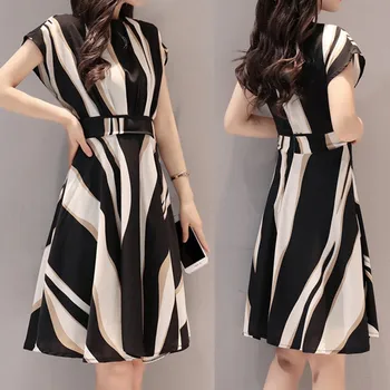 

Fashion Women Business Dress Belt O-Neck Short Sleeve Knee Length Dress best gift Purchasing Lowest price 2019