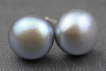 

Wholesale price 16new ^^^^11-12mm Grey Akoya Cultured Pearl Earring Silver Stud