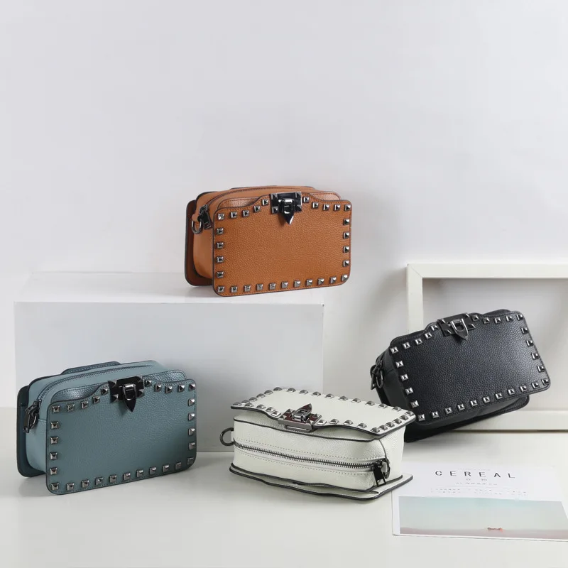 

luxury handbags women bags designer Genuine Leather Rivet Fashion Flap women messenger bags small cross body bags Shoulder Bags