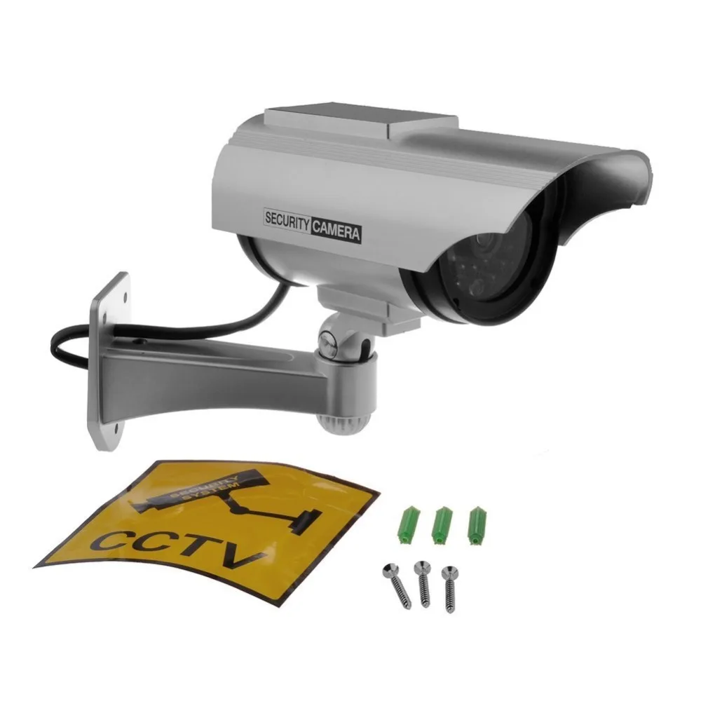 Topvico 2pcs Dummy Camera Solar + Battery Powered Flicker LED Outdoor Fake Surveillance Home Security Camera Bullet CCTV Camera