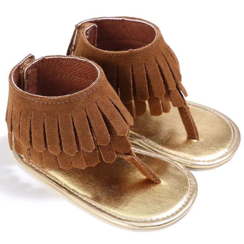 Модные повседневные летние сандалии для новорожденных и маленьких девочек, однотонные сандалии на плоской подошве с кисточками, 5 стилей, 0-18 месяцев