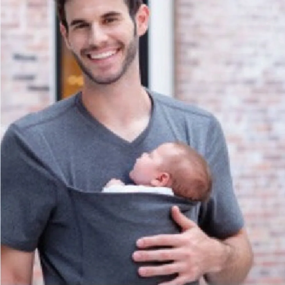 

multifunction summer front carry pockets kangaroo clothing T-shirt tops plus size baby carrier packback dad pappy father clothes