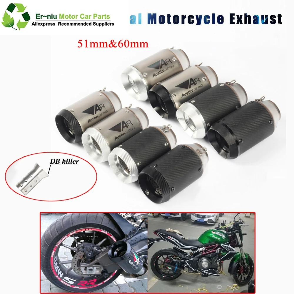 

Universal 51mm Austin Racing Motorcycle Exhaust Pipe Carbon Fiber Moto GP Escape System DB killer For GSXR600 Z1000 ER6N K7 10%