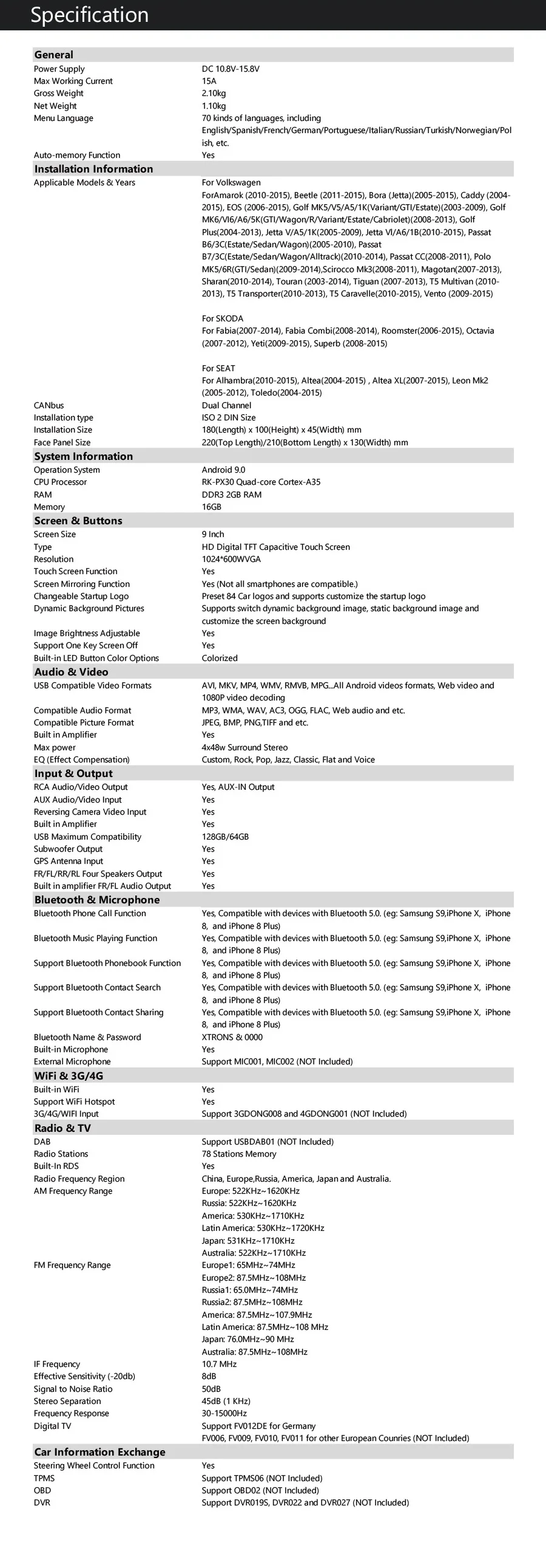 Top 9" Android 9.0 Multimedia Car Stereo Radio Player GPS for Volkswagen Golf Passat CC Touran Tiguan Sharan for Skoda for Seat 37