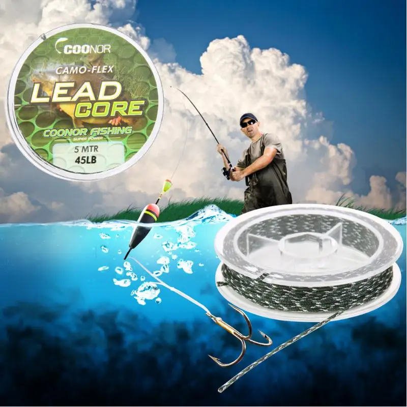 عالية القوة خيط صنارة الصيد 45lb 5 متر Leadcore مزين التمويه الكارب الشعر الحفارات الرصاص النواة الصيد معالجة الصيد الاكسسوارات