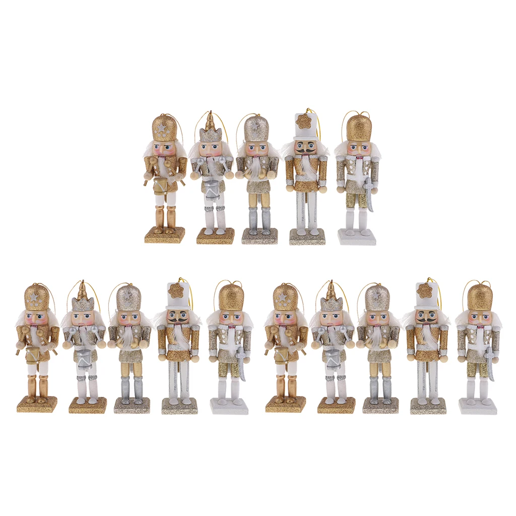 15Pcs 12cm Wooden Nutcracker Solider Figure Model Puppet Doll Handcraft for Children Gifts Christmas Home Office Decor Display
