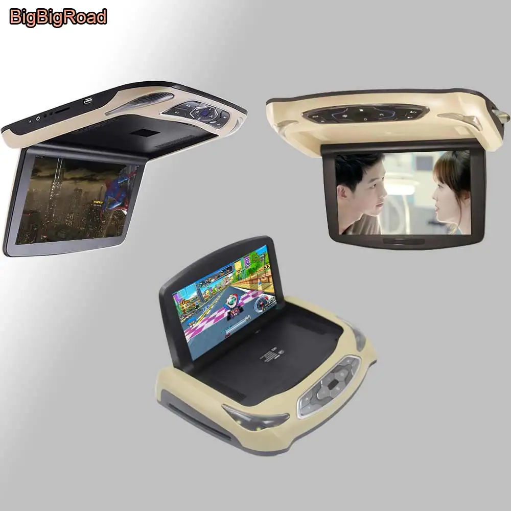 BigBigRoad для Ford Galaxy Автомобильный светодиодный цифровой экран на крыше с HDMI USB FM tv игры ИК пульт дистанционного управления откидной монитор DVD