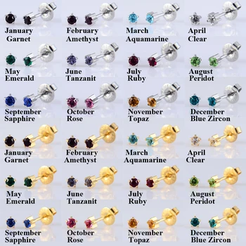 

12 Pairs/Card 316L Surgical Steel 24K Gold Studs Earrings Prong Set CZ Birthstones Ear Cartilage Tragus Helix Piercing Jewelry