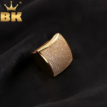 

Micro Pave Iced Out Luxury Zircon Ring Men Free Size Adjustable Bling Bling Gold Color Mens Hiphop Fashion Jewelry