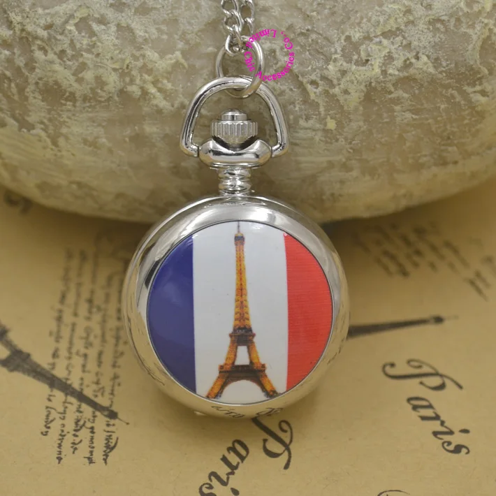 Мода молиться для Париж карманные часы Цепочки и ожерелья Эйфелева башня фото fob Часы серебро Для женщин Дамы Девушка час зеркало antibrittle