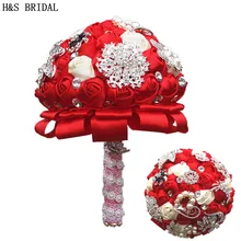 H& S свадебные атласные горный хрусталь свадебный букет невесты букеты Свадебные аксессуары Искусственные Свадебные букеты buque de noiva
